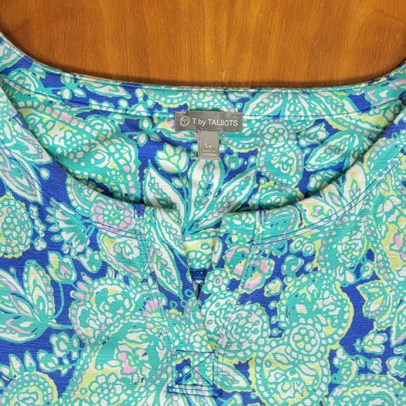 T by Talbots Aqua Blue Paisley Terry Dress - LP - Picture 6 of 11